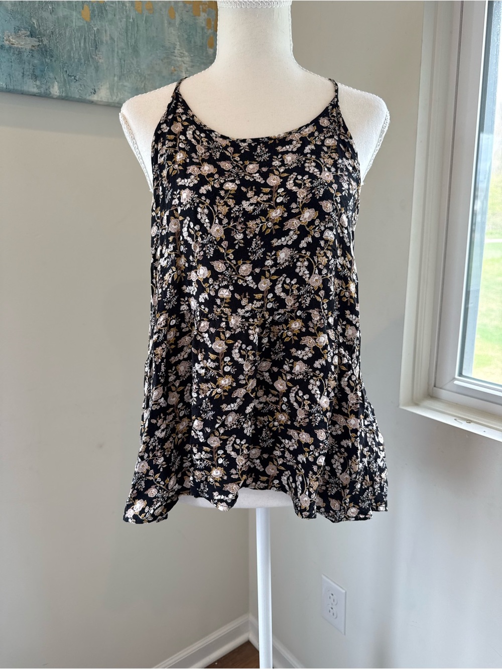 American Eagle Outfitters Black Floral Spaghetti Strap Cami Size XL